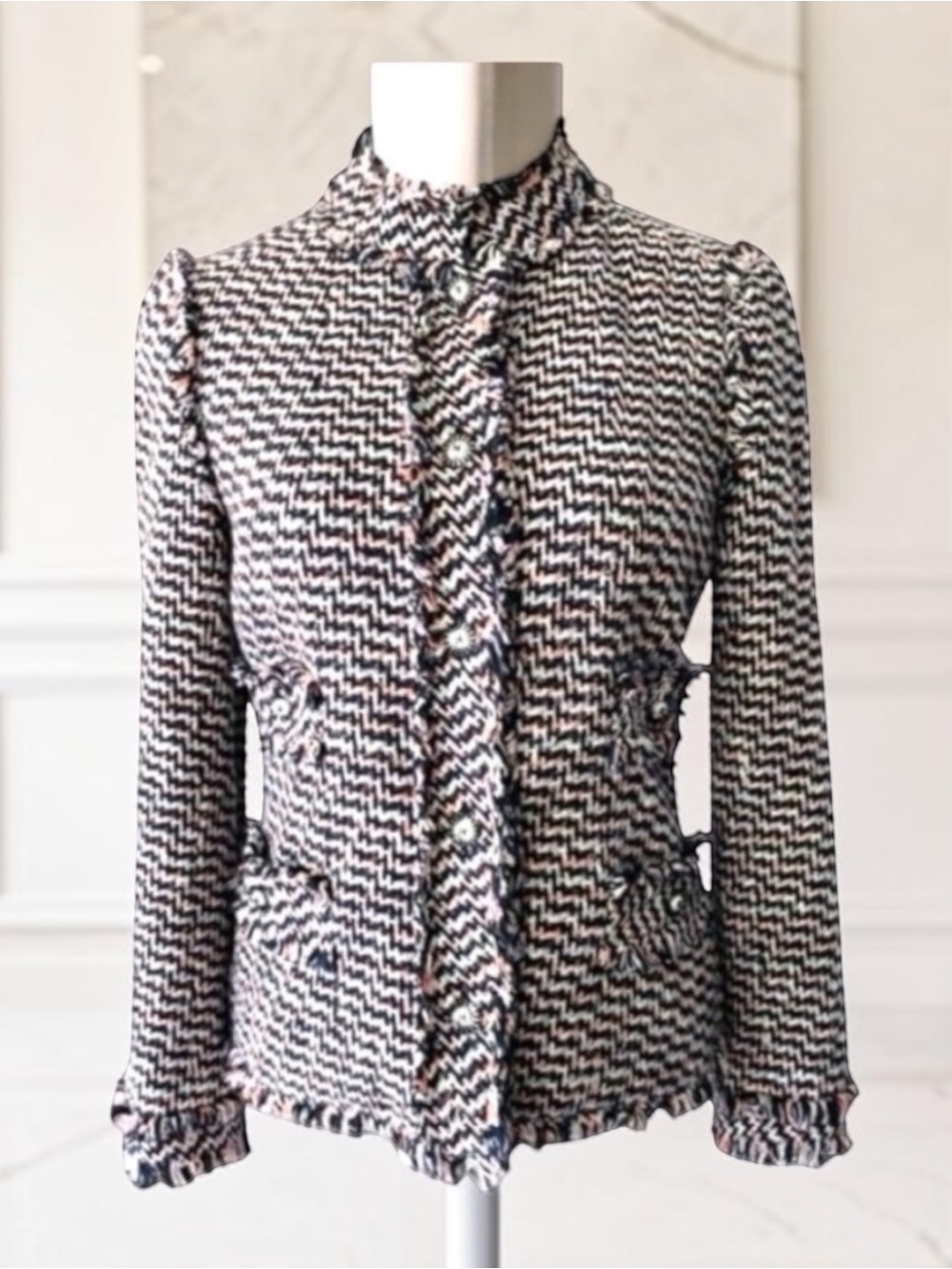 Chanel Classic Boucle Fringe Silk Lined Jacket Size 40